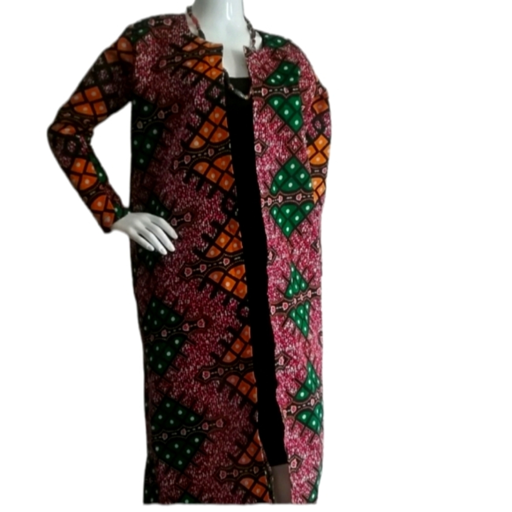 Long Sleeves Floral Print Ankara Fashion Kimono Handmade Size Small.